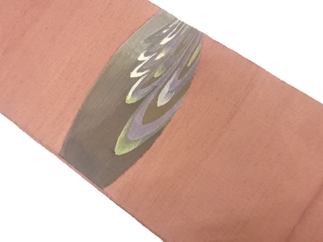 手織り紬　抽象花模様織り出し　名古屋帯